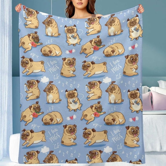 Pug Dog Blanket Gifts for Women Girls Men Decor for Home Bedroom Living Room Lounge Camping, Soft Cozy Fuzzy Lightweight Throw Plush Blankets