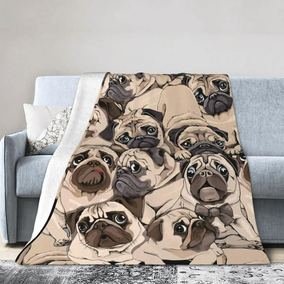 Pug Dog Blanket Soft Cozy Plush Warm Fleece Blanket for Sofa Couch Bed 80"X60"