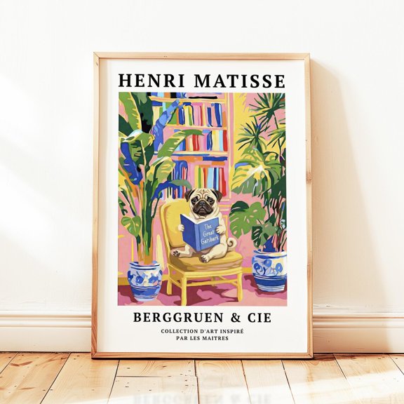Pug Dog Book Lover Wall Art Home Decor