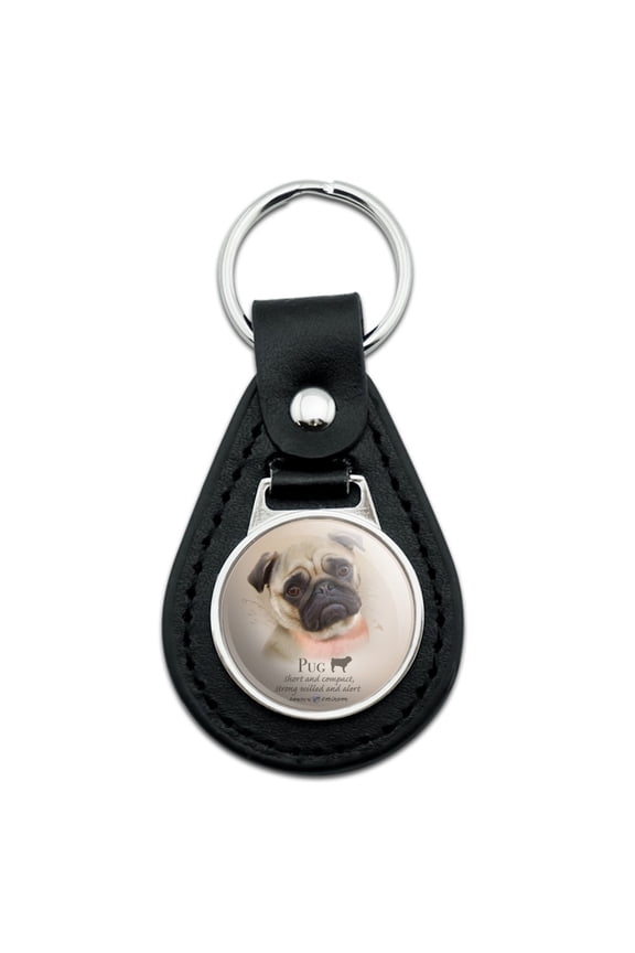 Pug Dog Breed Black Leather Keychain