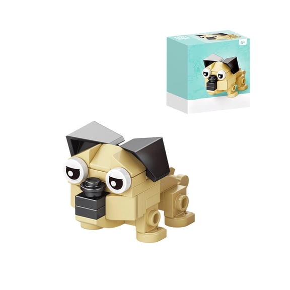 Pug Dog Building Block Set, 44Pcs Mini Puppy Animal Construction Toy, Cute Pug Model for Home Office Desk Decor Gift