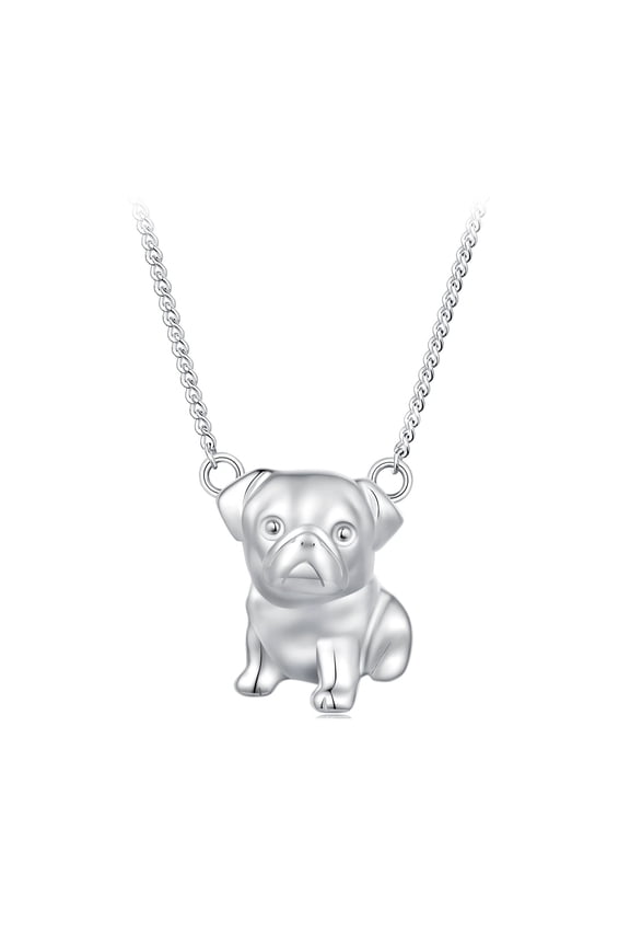 Pug Dog Charm Necklace - 925 Silver Adjustable Chain Delicate Pendant Jewelry for Women