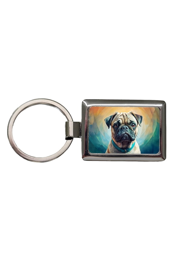 Pug Dog Contemporary Art Metal Rectangle Keychain