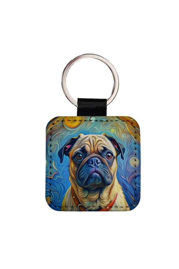 Pug Dog Expressionism Art Faux Leather Square Keychain
