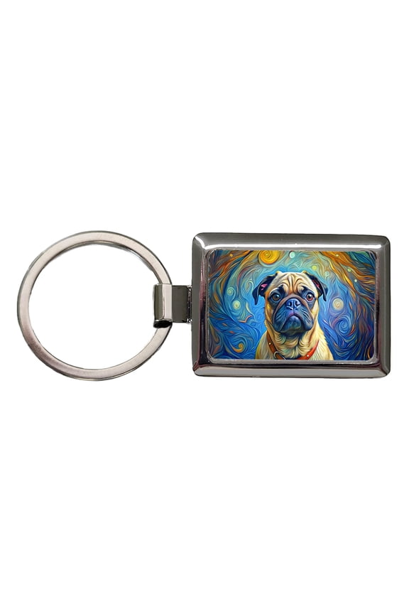 Pug Dog Expressionism Art Metal Rectangle Keychain
