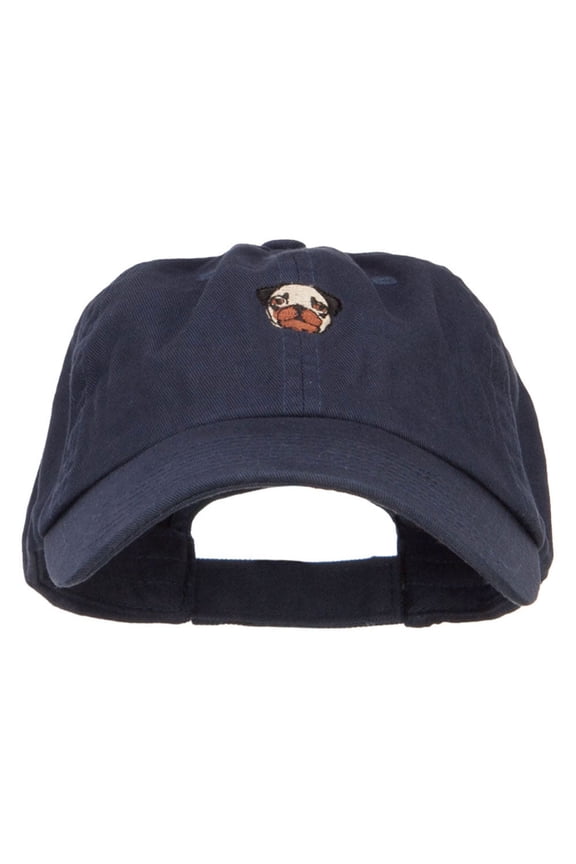Pug Dog Face Embroidered Low Cap - Navy OSFM
