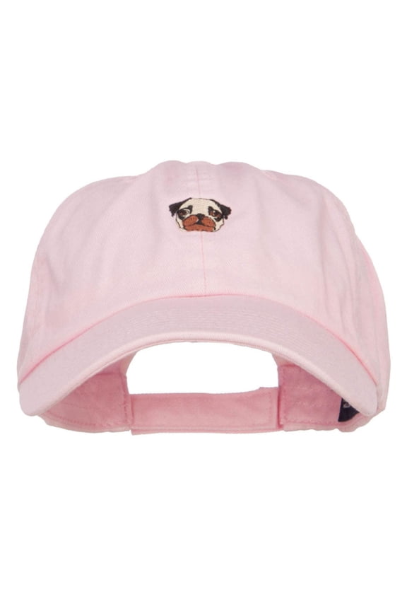 Pug Dog Face Embroidered Low Cap - Pink OSFM