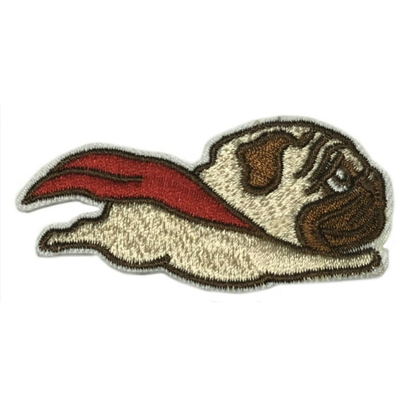 Pug Dog Fly Iron-On Patch Embroidered Applique Canine Pet Best Friend Souvenir
