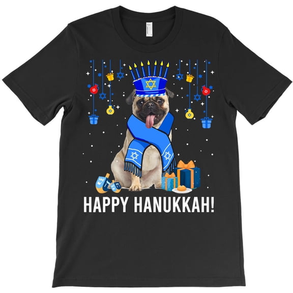 Pug Dog Funny Pug Menorah Hat Christmas Happy Hanukkah Jewish Dog Themed - Eco-friendly InkPerfect for Any Occasion G33902 Unisex T-Shirt, Up to Size 5XL