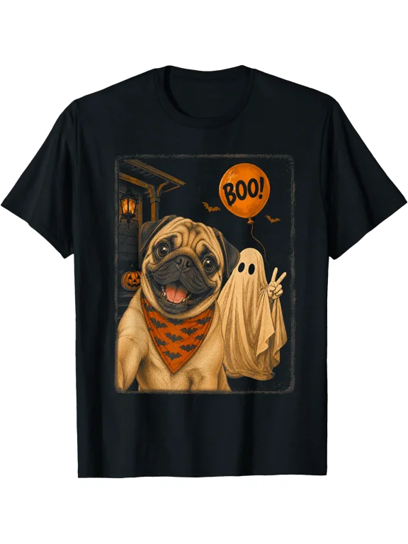 Pug Dog Ghost Selfie Funny Halloween Costume Dog Lovers T-Shirt
