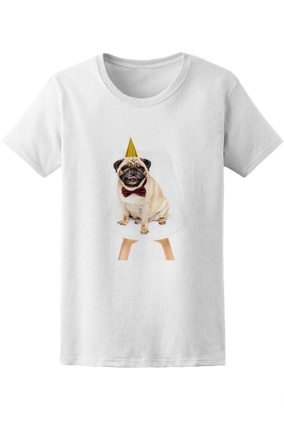Pug Dog In Party Hat Birthday Tee Women's -Image by Shutterstock
