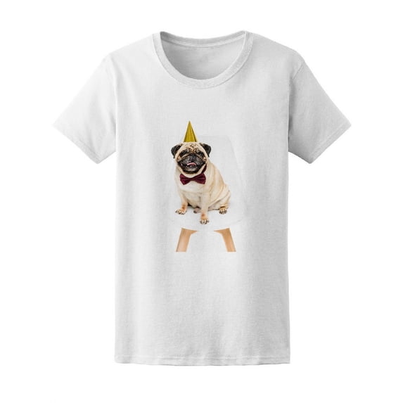 Pug Dog In Party Hat Birthday Tee Women's -Image by Shutterstock