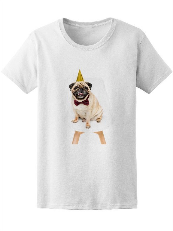 Pug Dog In Party Hat Birthday Tee Women's -Image by Shutterstock