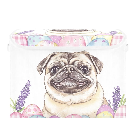 Pug Dog Lavander Easter Eggs Foldable Storage Bin with Lid and Handle Collapsible Storage Box 16.5 x 12.6 x 11.8 inches