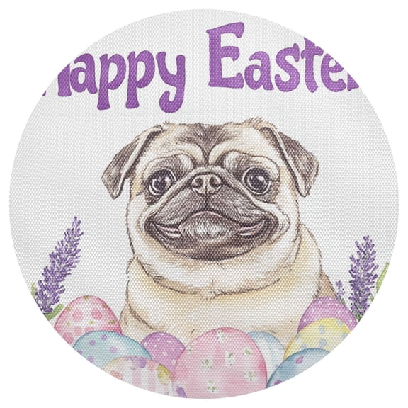 Pug Dog Lavander Easter Eggs PVC Round Grid Placemat Table Mat 1 Pc 15.4" x 15.4"