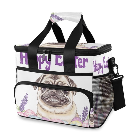 Pug Dog Lavander Easter Eggs Portable Cooler Lunch Box Reusable Insulated Lunch Bag Leakproof 15L