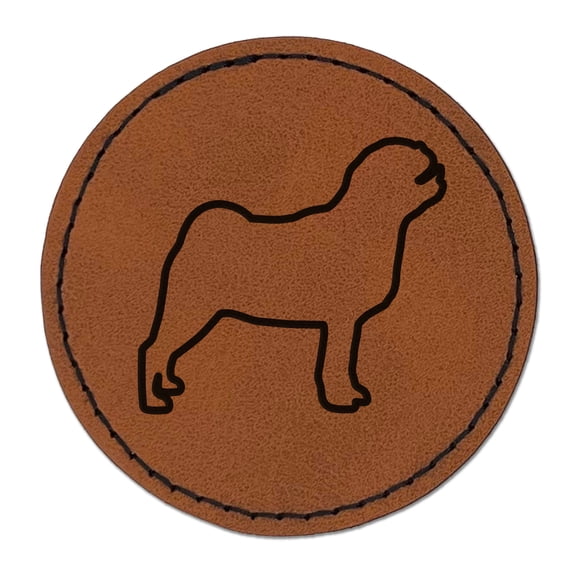 Pug Dog Outline 2.5" Faux Leather Round Engraved Iron-On Patch - Brown