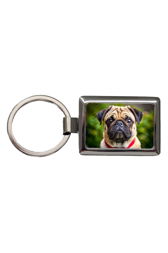 Pug Dog Photo Metal Rectangle Keychain