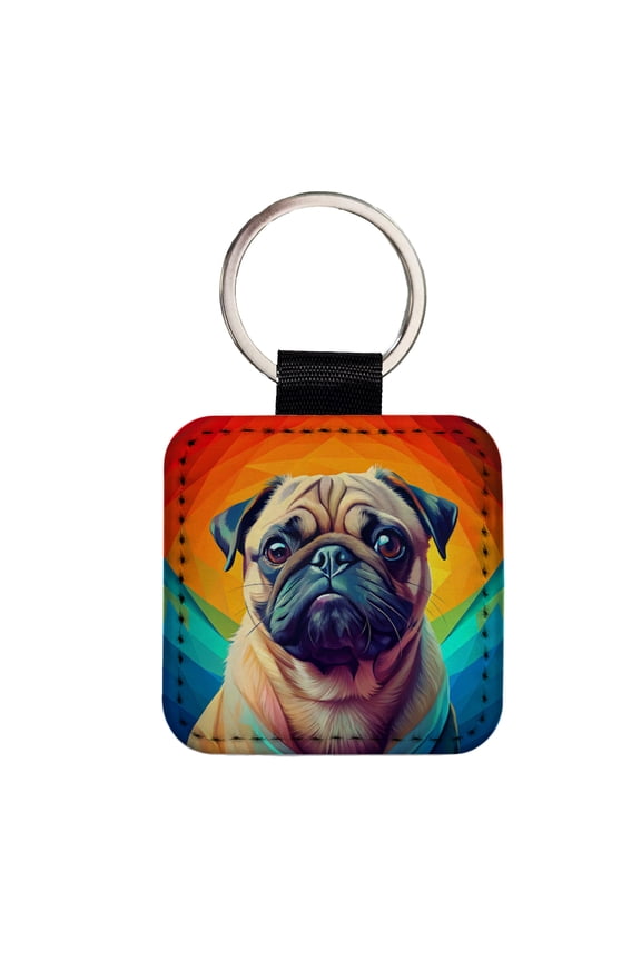 Pug Dog Pop Art Faux Leather Square Keychain