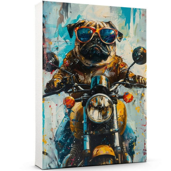 Pug Dog Poster Riding A Motorcycle - Pug Dog Canvas Wall Art For Bedroom Decor - Modern Home Decor - Abstract Canvas Wall Art