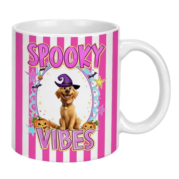 Pug Dog in Pumpkin Halloween Mug, Customized Dog Pottery Cup Gift for Dog Mom Dad, Halloween Dog Mug, Pet Owner Cup Dog Lover Gift for Her Mom - Style B