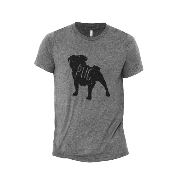 Pug Dog Silhouette Men's Modern Fit Fun Casual T-Shirt Printed Graphic Tee Heather Grey 3X-Large