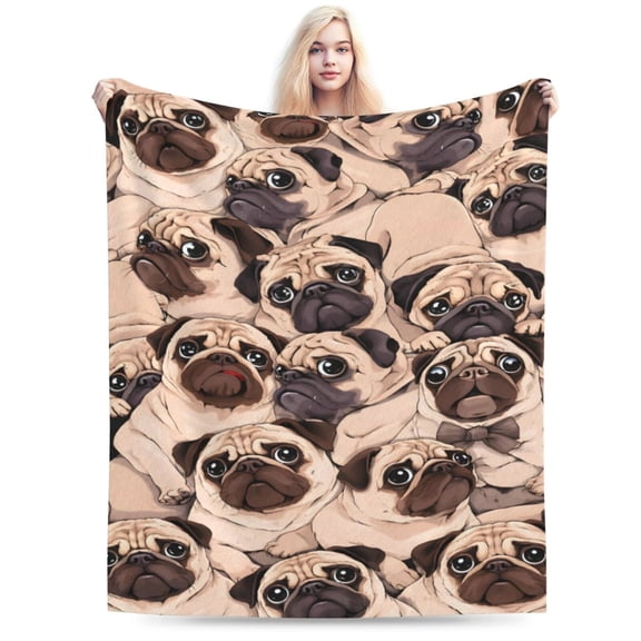 Pug Dog Throw Blanket Soft Cozy Plush Warm Fleece Blanket for Sofa Couch Bed 60x50