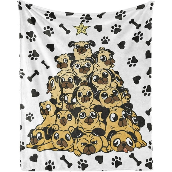 Pug Dog Throw Blanket - Soft, Fuzzy & Warm - 40x50 Inches Small Blanket for Couch, Sofa - White Cute Throw Gift for Girls, Boys