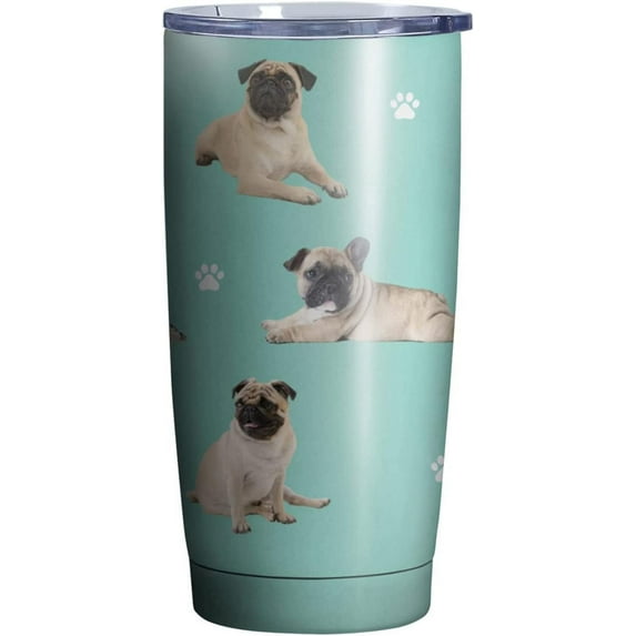 Pug Dog Tumbler Stainless Steel Insulated Travel Coffee Cups with Lid and Straw,Ideal Memorial Gift for Dog Dad/Mom,20oz
