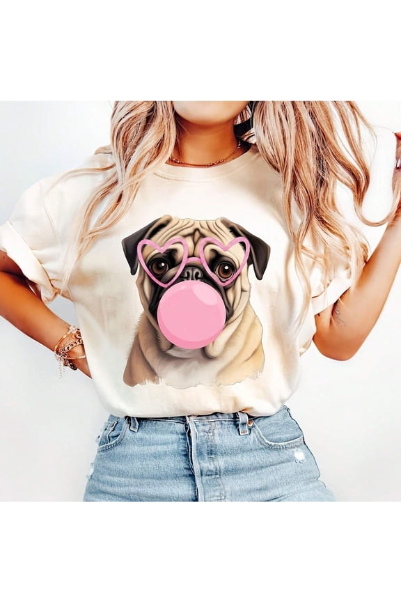Pug Dog Vaine Gift Dog Mom, Dog Blowing Bubble Gum, Pug T-S1Hirt, Pug Owner S1Hirt