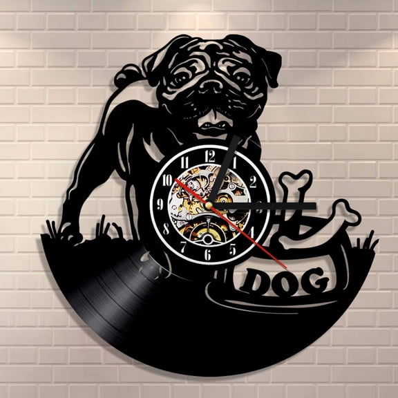 Pug Dog Vinyl Wall Clock,Vinyl Record Clock Wall Art Black Handmade Art Home Unique Gift idea