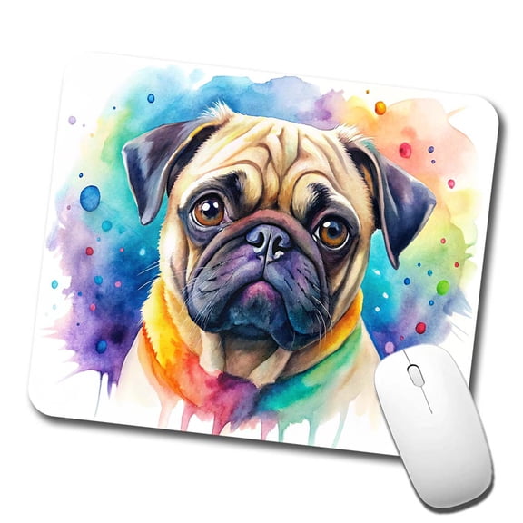 Pug Dog Watercolor Style Mouse Pad Low Profile Gaming Mat