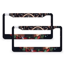 Pug Dog Wearing A Santa License Plate Cover 2 Pack Lovely Pet Auto Car Accessories Tag for Women 2 Round Holes Metal License Plate Frames