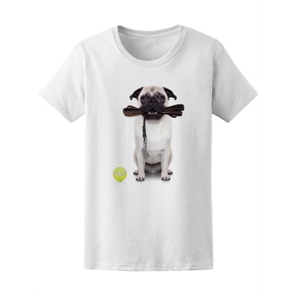 Pug Dog With Leash Tee Women's -Image by Shutterstock