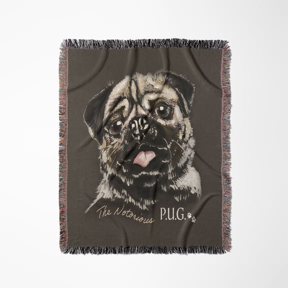 Pug Dog With Text Notorious P.U.G., Woven Blanket
