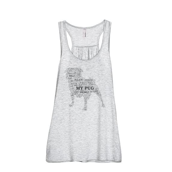 Pug Dog Word Cloud Women's Fashion Sleeveless Flowy Racerback Workout Yoga Tank Top Sport Grey Small