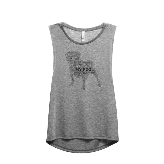Pug Dog Word Cloud Women's Fashion Sleeveless Muscle Workout Yoga Tank Top Heather Grey Grey Medium