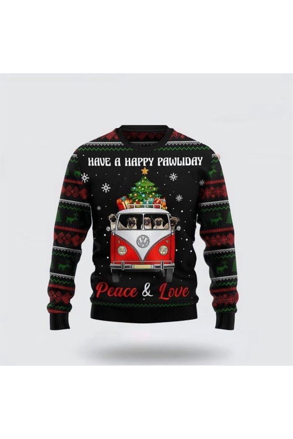 Pug Dogs Carrying Gift Christmas On The Red Car Christmas Sweater – Dog Lover Christmas Sweater