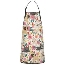 Pug Dogs with Pioneer Flower Apron-Garden Aprons for Women with Pockets-Cotton Linen Waterproof Kitchen Cooking Gardening Aprons Adjustable for Kitchen,Cooking,BBQ and Salon 33x27 Inch