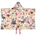 thumbnail image 1 of Pug Dogs with Pioneer Flower Hooded Bath Towel，50"x30" for Ages 3 To 12 Kids, Quick Dry Lightweight Soft Microfiber Hood Beach Towel Cover Up for Kids, 1 of 7