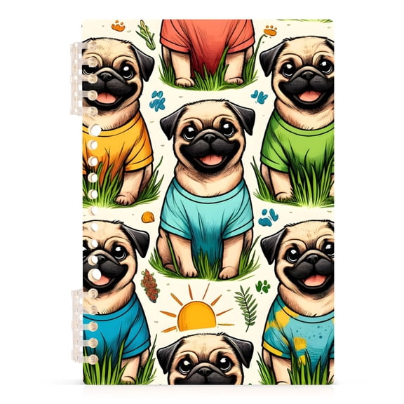 Pug Dogs on Grass Spiral Notebooks 60 Sheets 120 Pages A5 Journal Notepad 8.3x5.7 Inch Thick Adjustable College Ruled Paper