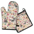 thumbnail image 1 of Pug Dogs with Flowers Kitchen Oven Mitt and Pot Holder Sets 2 Pcs for Baking, Cooking and Grilling, Heat Resistant Up To 392 °F, 1 of 7