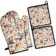 thumbnail image 1 of Pug Dogs with Flowers Kitchen Oven Mitt and Pot Holder Sets 4 Pcs for Baking, Cooking and Grilling, Heat Resistant Up To 392 °F, 1 of 7