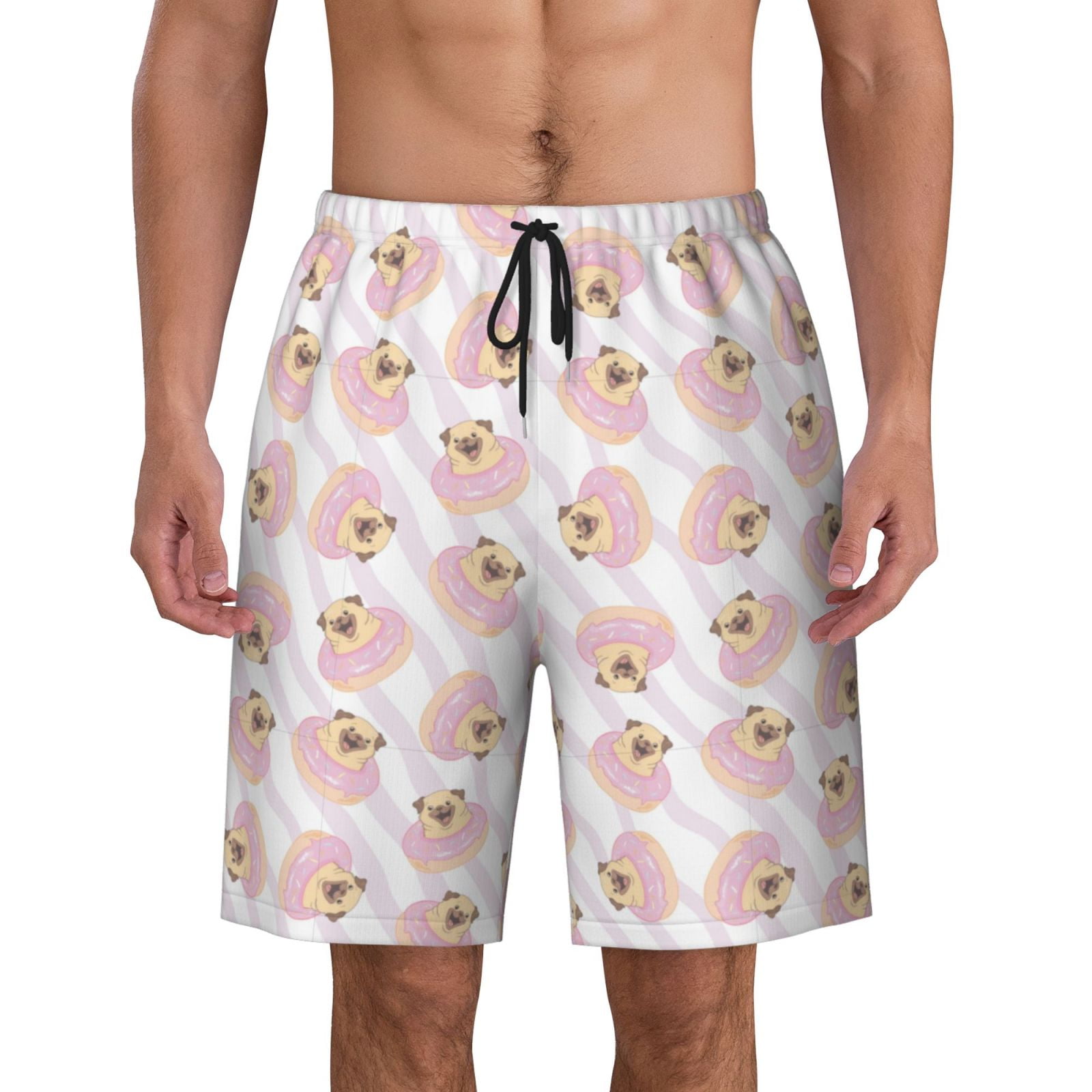 Pug Donuts Pattern Mens Quick Dry Short Swim Trunks With Mesh Lining
