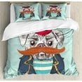 thumbnail image 1 of Pug Duvet Cover Set, Captain Dog with Hat Mustache Jacket and Shirt Animal Funny Image, Decorative 3 Piece Bedding Set with 2 Pillow Shams, King Size, Pale Blue Navy Blue, by Ambesonne, 1 of 3