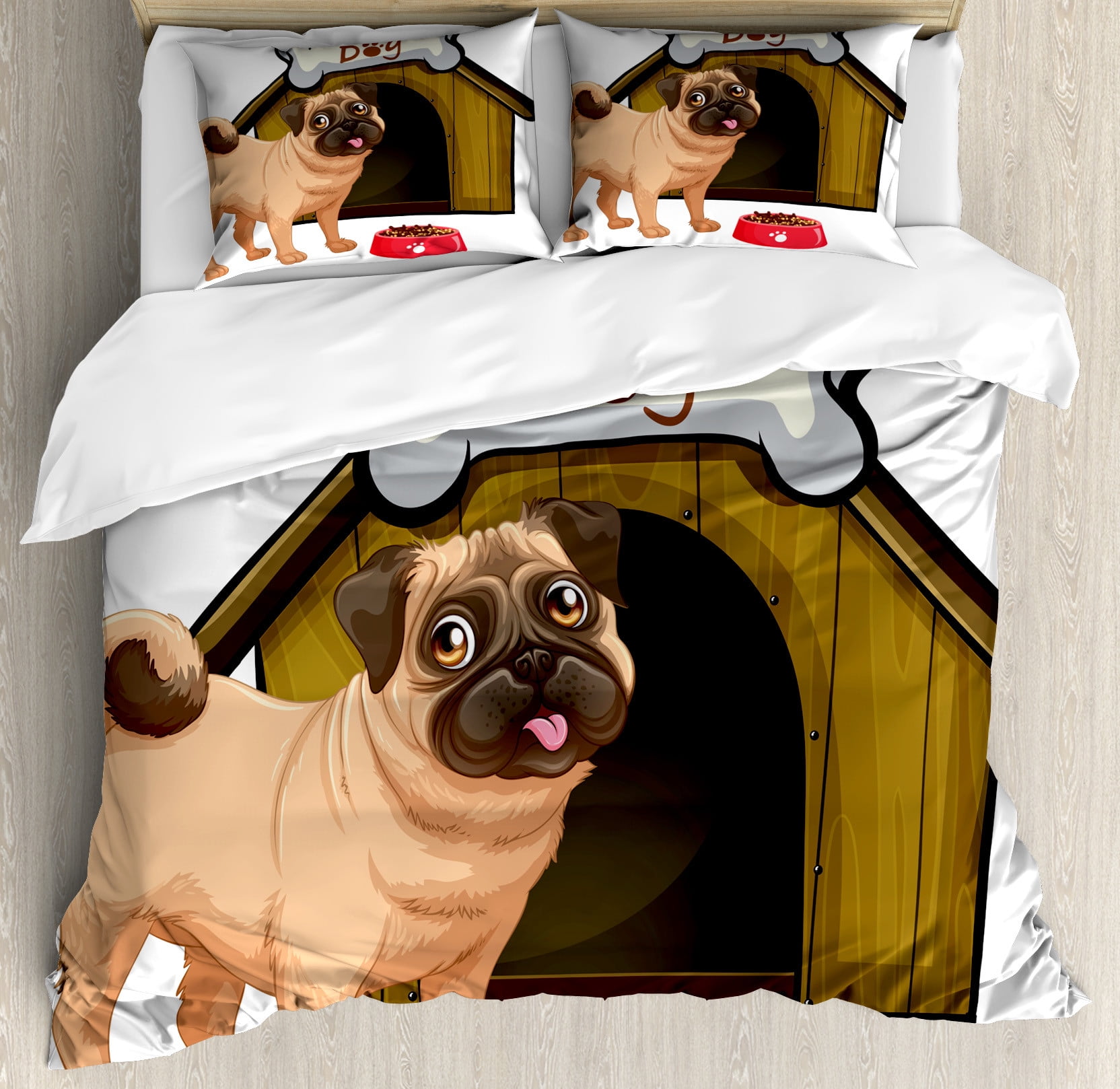 Lovable Pugs 3-Piece Quilted Bedding Set NCU0VL364 main image 1