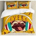 thumbnail image 1 of Pug Duvet Cover Set, Happy Dog Listening Music Enjoy Every Moment Words Funny Image Pet Animal Fun, Decorative 3 Piece Bedding Set with 2 Pillow Shams, Queen Size, Marigold Multicolor, by Ambesonne, 1 of 3