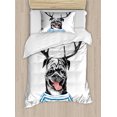 thumbnail image 1 of Pug Duvet Cover Set, Hipster Dog with Antlers Hand Drawn Surreal Funny Illustration Happy Pug Image, Decorative 2 Piece Bedding Set with 1 Pillow Shams, Twin Size, Black Blue White, by Ambesonne, 1 of 3