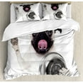 thumbnail image 1 of Pug Duvet Cover Set, Pug Holding Food Bowl and Licking Its Lips Hunger Image Raising Its Hand, Decorative 3 Piece Bedding Set with 2 Pillow Shams, Queen Size, Cream Grey Black, by Ambesonne, 1 of 3