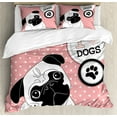 thumbnail image 1 of Pug Duvet Cover Set, I Love Dogs with a Paw Print Emblem Pug with Tilted Head Fun Animal Print, Decorative 3 Piece Bedding Set with 2 Pillow Shams, King Size, Pink Black White, by Ambesonne, 1 of 3